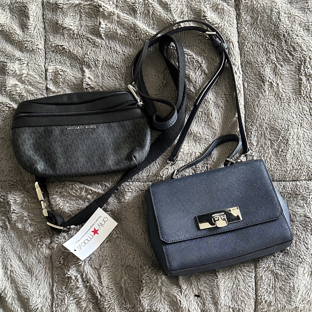 Michael Kors Black Belt Bag and Navy Crossbody Shoulder Bag